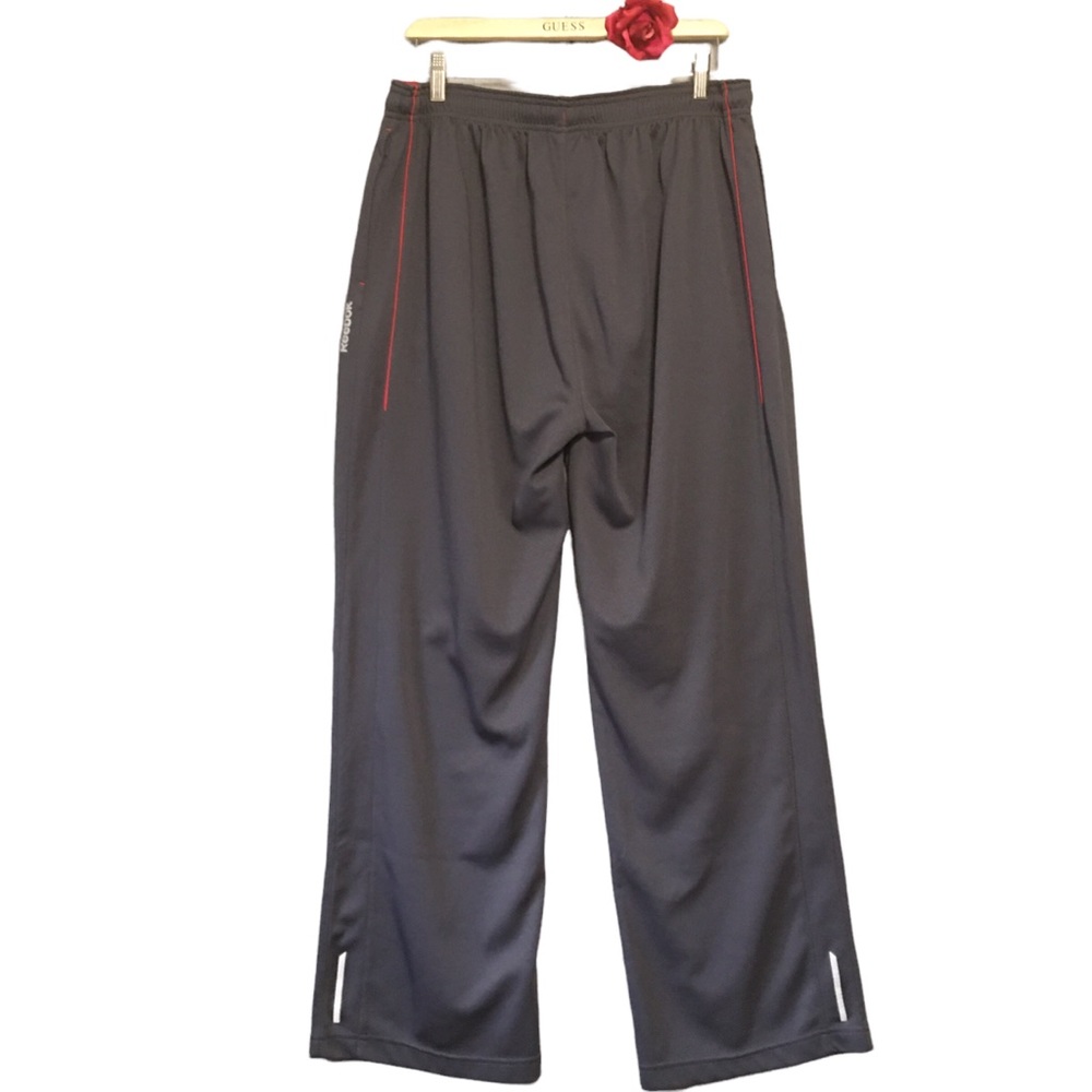 REEBOK Reflective athletic golf lounge pants slate gray cherry Red stripe XXL